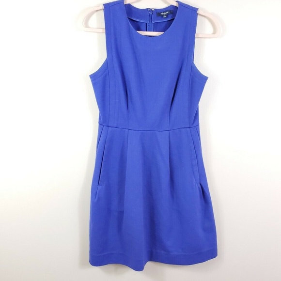 MADEWELL womens Abroad royal blue sleeveless structured fit flare dress - Picture 1 of 6